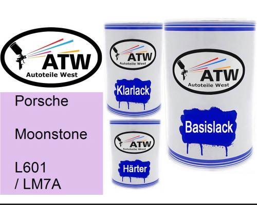 Porsche, Moonstone, L601 / LM7A: 500ml Lackdose + 500ml Klarlack + 250ml Härter - Set, von ATW Autoteile West.